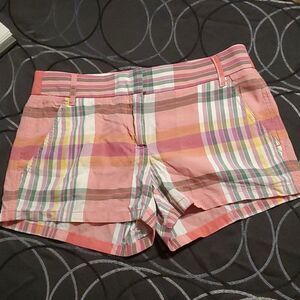 J. Crew Factory Plaid Shorts Size 0. Plaid pattern/pink, coral, green, yellow.